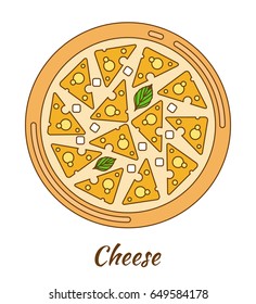 Round hot delicious tasty pizza. Vector illustration 