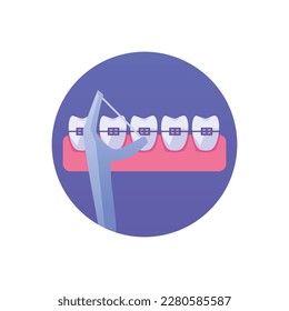 Rund Symbol für die Klammern, die den Flachstil reinigen, Vektorgrafik einzeln auf weißem Hintergrund. Zähne-Ausrichtung, Gesundheitsversorgung, kieferorthopädische Behandlung, Design-Element