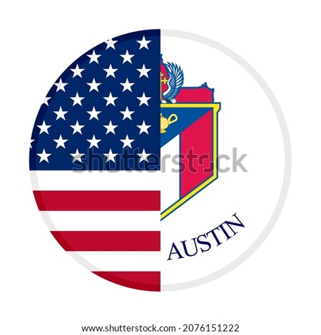 round icon with america and austin flags isolated on white background
