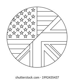 round icon with american and british flags outline, isolated on white background
