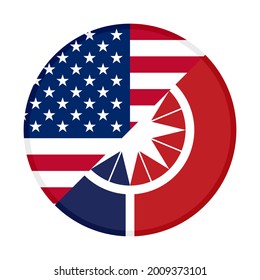 round icon with american and norman flags, isolated on white background
