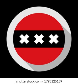round icon with amsterdam flag, isolated on black background
