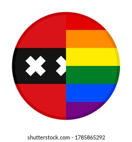 round icon with amsterdam and rainbow flag