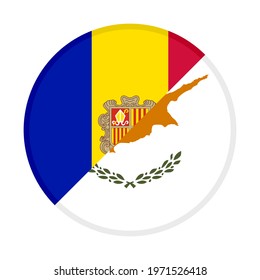 round icon with andorra and cyprus flags, isolated on white background

