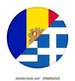 round icon with andorra and greece flags isolated on white background
