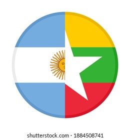 rundes Symbol mit argentinischen und myanmarischen Flaggen einzeln auf weißem Hintergrund