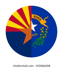 round icon with arizona and nevada flags isolated on white background
