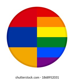 round icon with armenia and rainbow flags isolated on white background