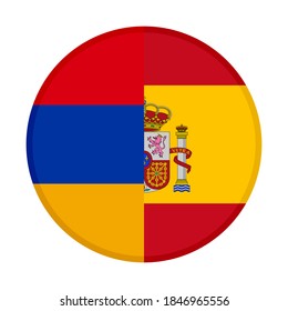 round icon with armenia and spain flags, isolated on white background