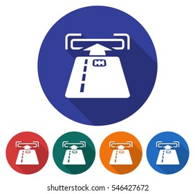 Round icon of ATM card slot. Flat style illustration with long shadow in five variants background color