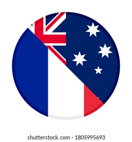 round icon with australia and france flags, isolated on white background