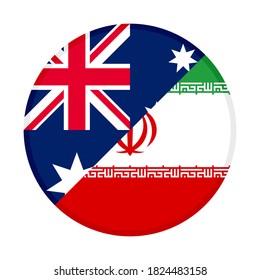 round icon with australia and iran flags, isolated on white background
