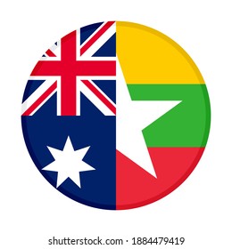 round icon with australia and myanmar flags, isolated on white background