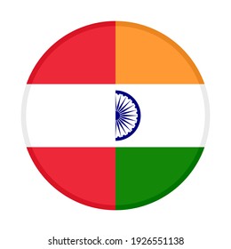 round icon with austria and india flags isolated on white background
