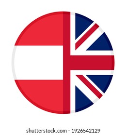 round icon with austria and united kingdom flags isolated on white background
