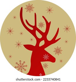 Round icon, background, card with New Year and Christmas design. Red and gold colors. For backgrounds, greetings, printing