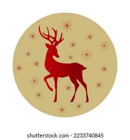Round icon, background, card with New Year and Christmas design. Red and gold colors. For backgrounds, greetings, printing