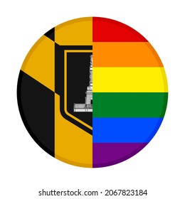 round icon with baltimore and rainbow flags isolated on white background
