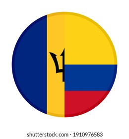 icono circular con banderas de barbados y colombia aisladas en fondo blanco
