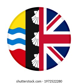 round icon with bedfordshire and united kingdom flags isolated on white backgrouund
