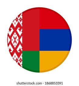 round icon with belarus and armenia flags, isolated on white background