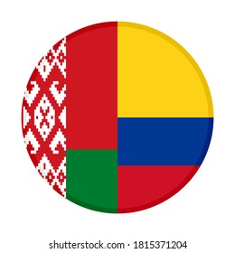 icono circular con banderas belarús y colombia, aislado en fondo blanco