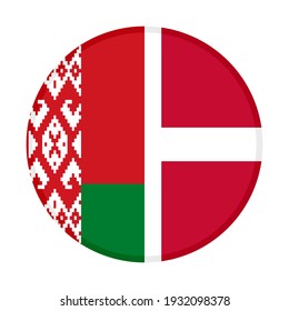 round icon with belarus and denmark flags isolated on white background
