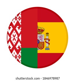 round icon with belarus and spain flags, isolated on white background