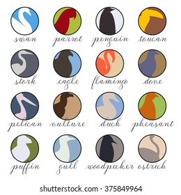 Round Icon birds silhouettes set.