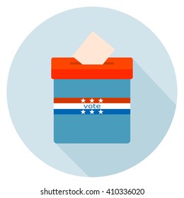 Round Icon blue ballot box. Referendum icon - ballot box with red cap. Symbol of free voting in America symbol. The 
concept of a free people. Element for design of the campaign. Vector Stock