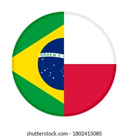 round icon with brazil and poland flags, isolated on white background
