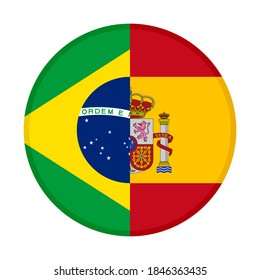 round icon with brazil and spain flags, isolated on white background