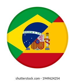 round icon with brazil and spain flags isolated on white background
