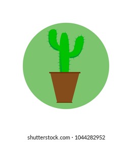 Round icon with a cactus and a flower pot. vector, illustration.