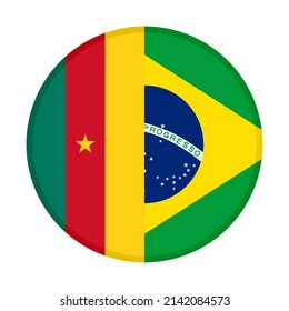 Rundsymbol von Kamerun- und Brasilien-Flaggen. Vektorgrafik einzeln auf weißem Hintergrund