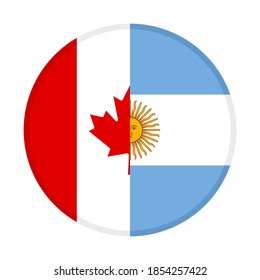 round icon with canada and argentina flags. isolated on white background