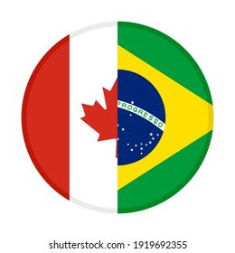 round icon with canada and brazil flags, isolated on white background