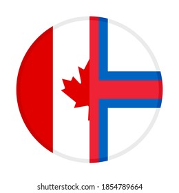 round icon with canada and faroe islands flags, isolated on white background