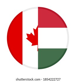 icono circular con canadá y banderas hungarias, aisladas en fondo blanco