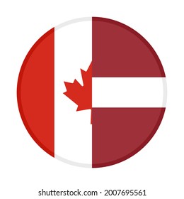 icono circular con banderas canadá y latvia aisladas en fondo blanco
