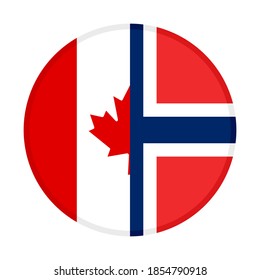 icono circular con banderas canadá y norway, aislado en fondo blanco
