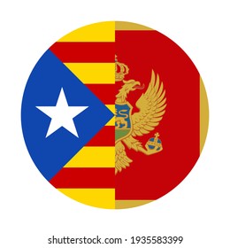 rundes Symbol mit Katalan- und Montenegro-Flaggen einzeln auf weißem Hintergrund
