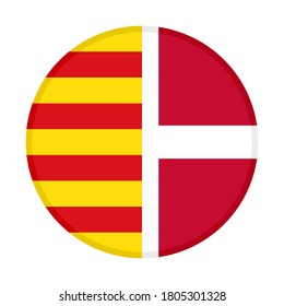round icon with catalonia and denmark flags, isolated on white background