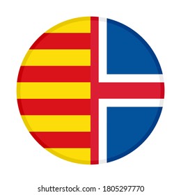 round icon with catalonia and iceland flags, isolated on white background