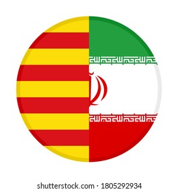 round icon with catalonia and iran flags, isolated on white background