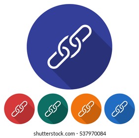 Round icon of chain. Flat style illustration with long shadow in five variants background color