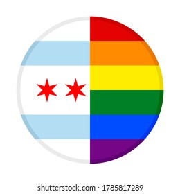 round icon with chicago and rainbow flag