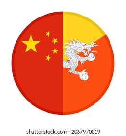 round icon with china and bhutan flags isolated on white background
