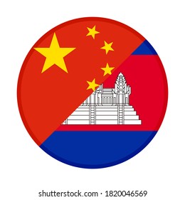 round icon with china and cambodia flags, isolated on white background