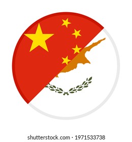 round icon with china and cyprus flags, isolated on white background
